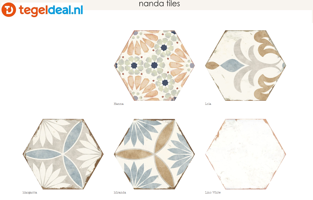 Nanda Tiles, Bohemia LOLA, 21x25 cm, hexagon patroontegels