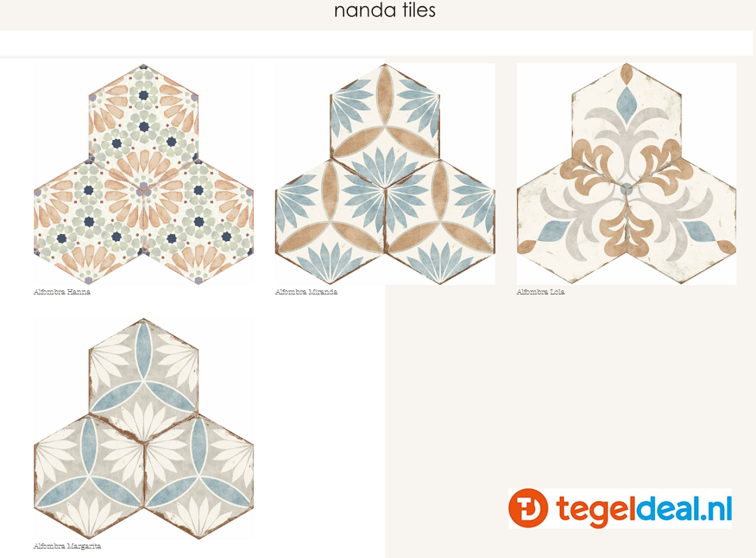 Nanda Tiles, Bohemia LINO WHITE, 21x25 cm, hexagon tegels