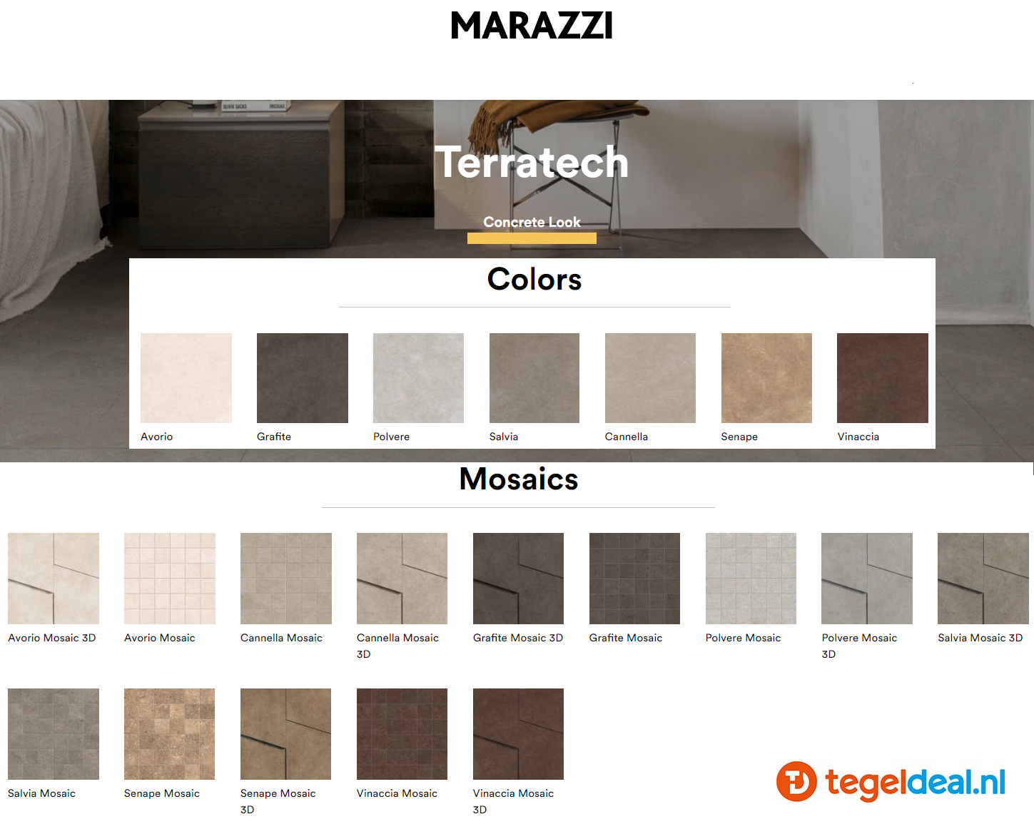 Marazzi Terratech, cementlook tegels - 7 kleuren - 4 formaten
