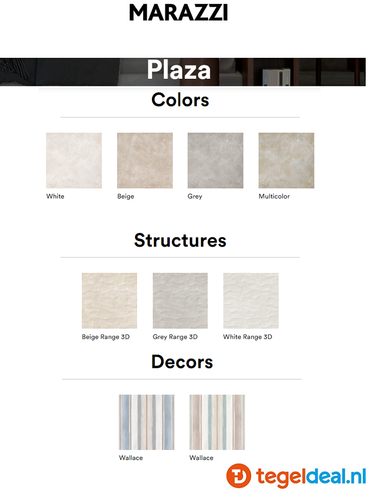 Marazzi Plaza, betonlook tegels - 4 kleuren - 6 formaten 