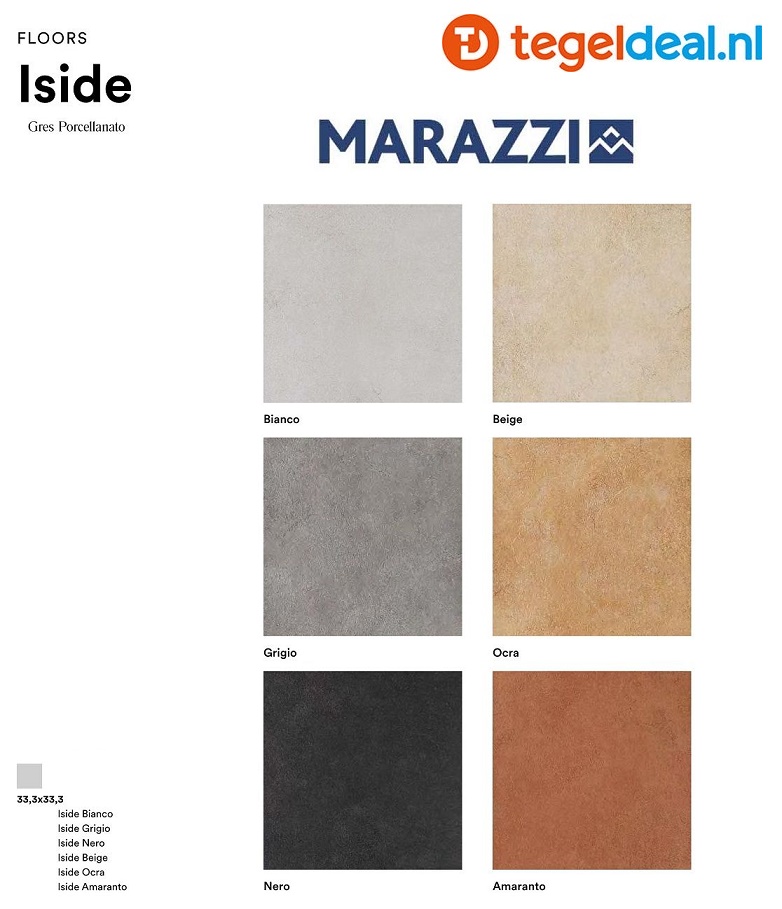 Marazzi Iside, steenlook tegels - 6 kleuren - 33x33 cm