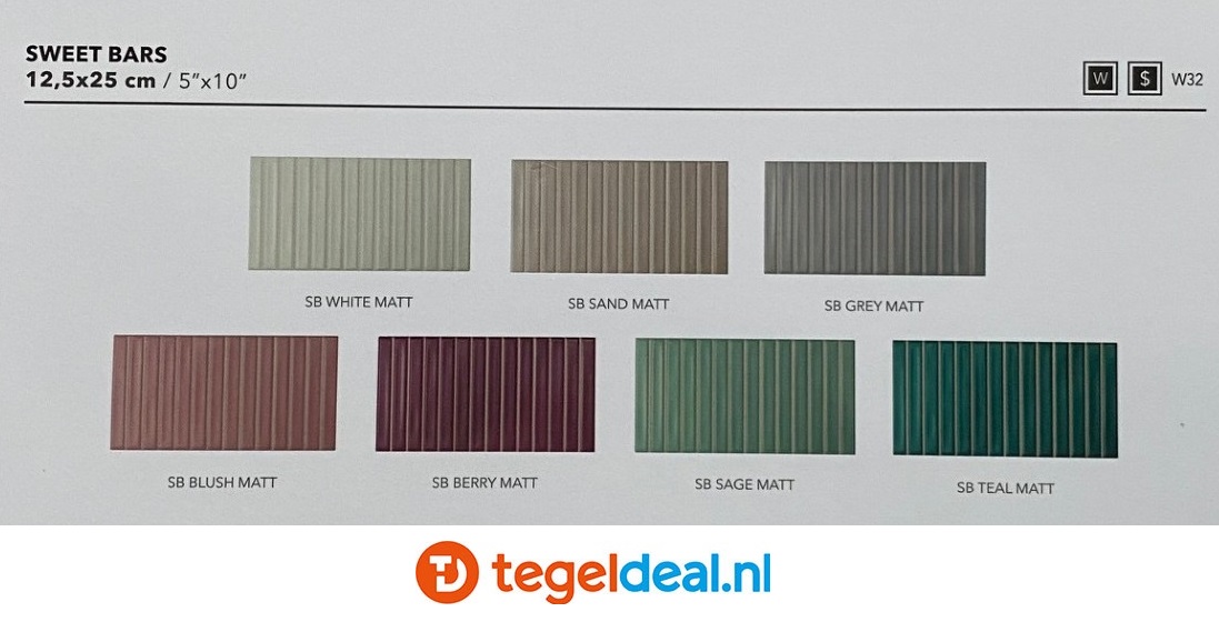 WOW Design, Sweet Bars GREY MATT, 12,5x25 cm, wandtegels met reliëf