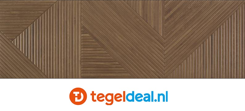 Colorker, Tangram Walnut en Coffee, 31,6x100 cm, reliëf wand- decortegel 