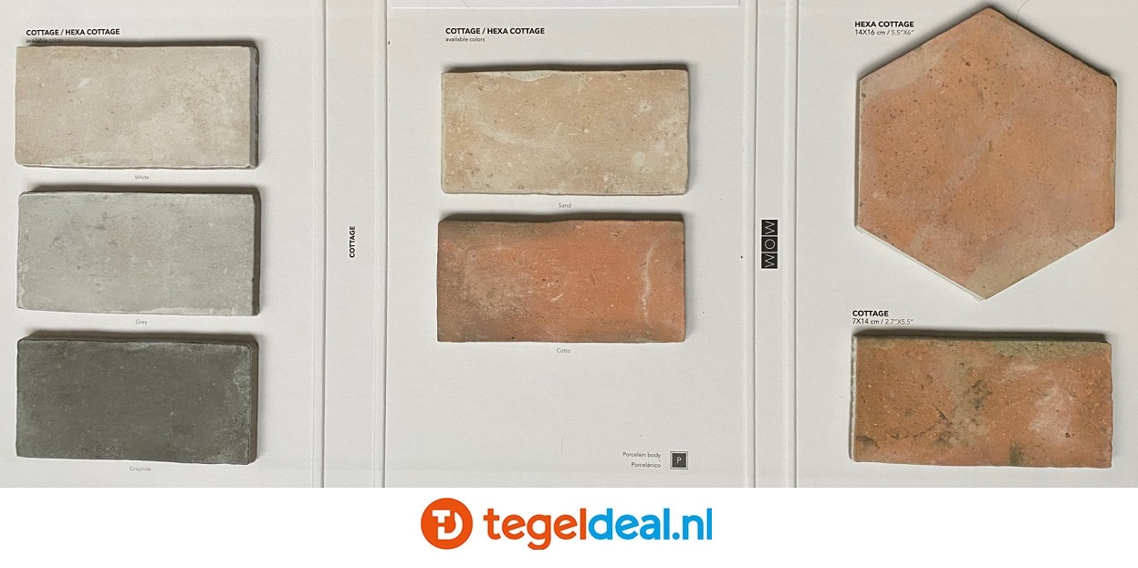 WOW Design, Cottage SAND, 14x16 cm Hexagon, terracottalook tegels