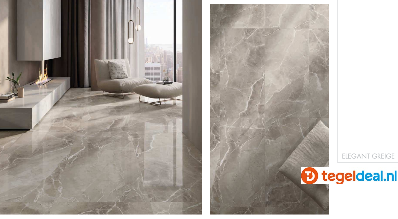 Supergres Purity of Marble, Elegant Greige Lux, 60x120 cm, marmerlook tegels