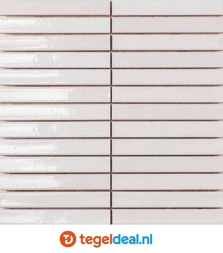 Short Stick Gloss Blanco Multitono, 2x15 cm, handvorm mozaïek wandtegels