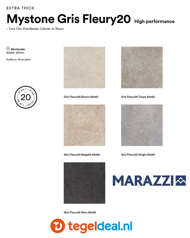 Marazzi, Mystone Gris Fleury, Franse natuursteenlook tegels - 5 kleuren - 5 formaten