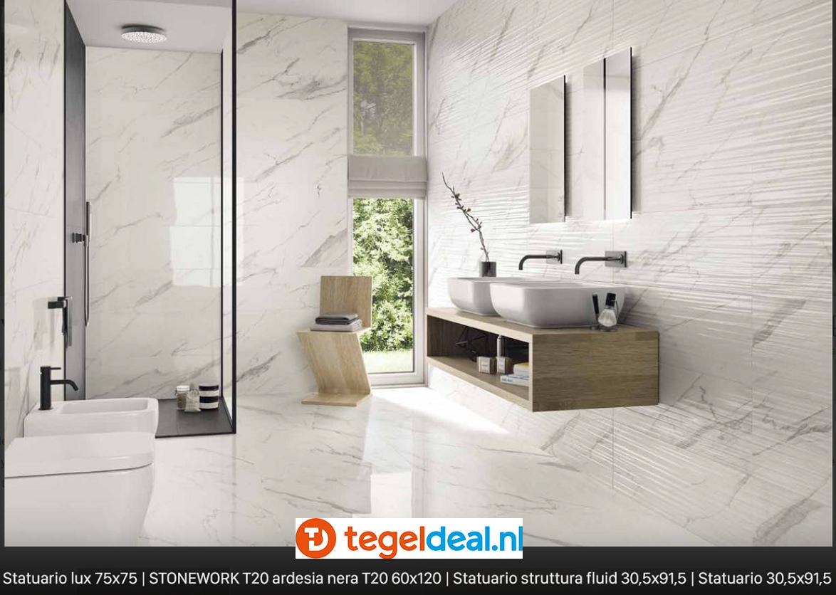 Supergres Purity of Marble, Statuario Lux, 60x120 cm, marmerlook tegels