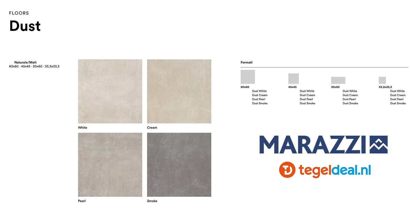 Marazzi Dust, betonlook tegels - 4 kleuren - 4 formaten