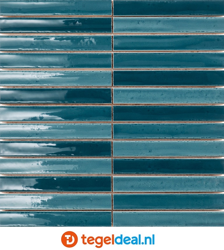 Short Stick Gloss Pacific, 2x15 cm, handvorm mozaïek wandtegels