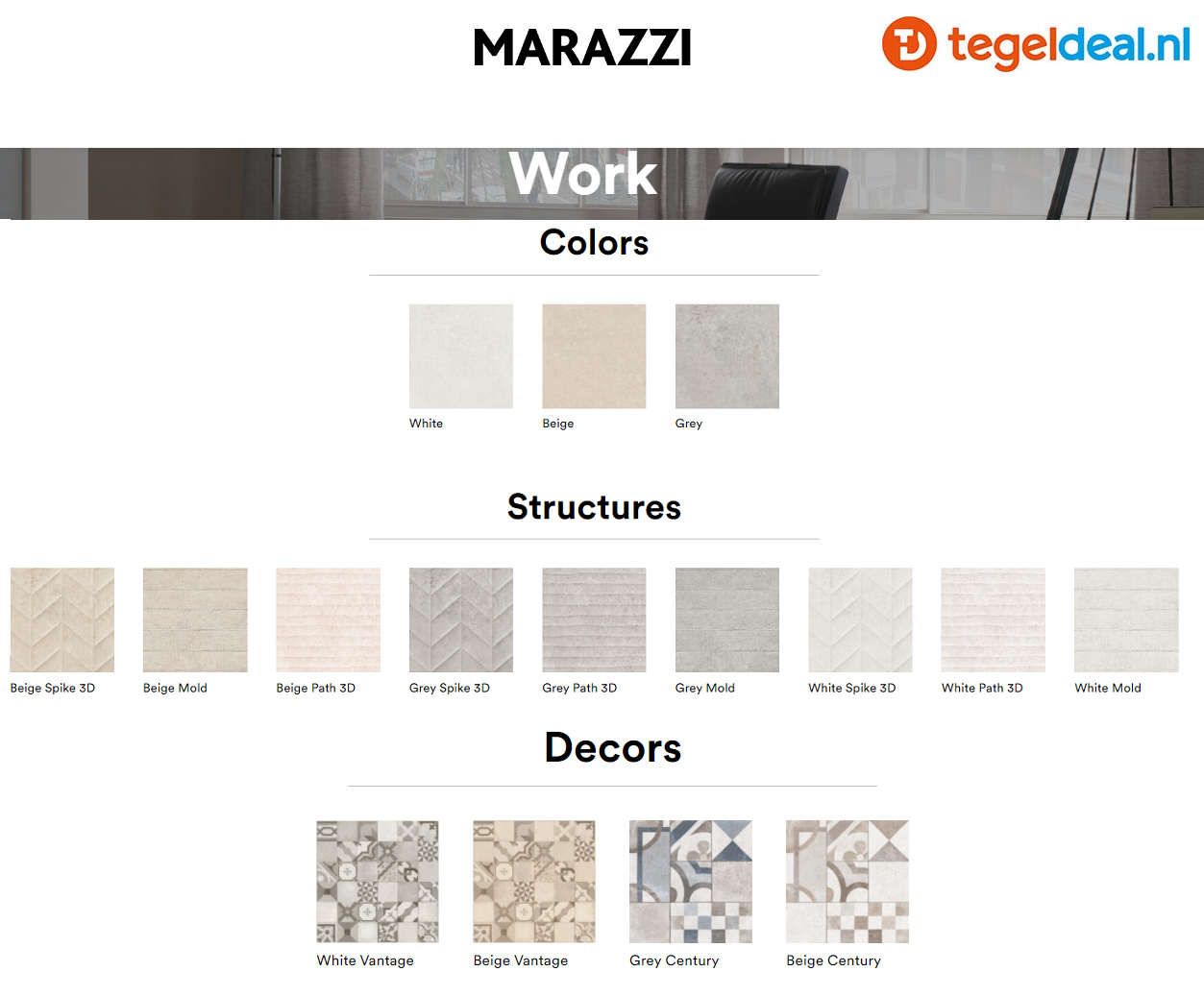 Marazzi Work, betonlook tegels - 3 kleuren - 3 formaten