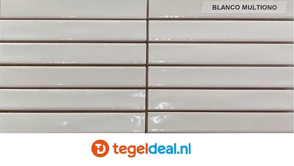 Short Stick Gloss Blanco Multitono, 2x15 cm, handvorm mozaïek wandtegels