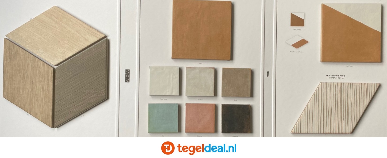 WOW Design, Mud Diamond WOOD DARK, 14x24 cm - ruitvorm houtlook tegels