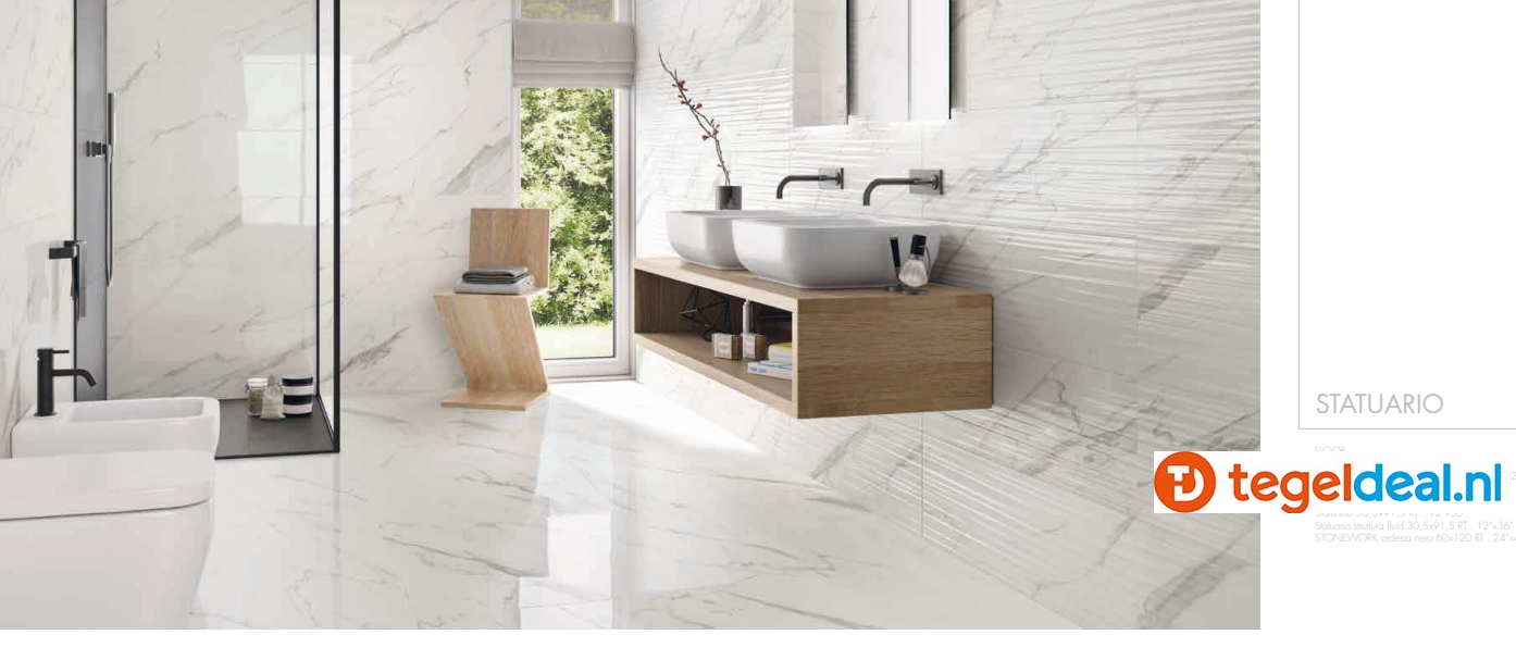 Supergres Purity of Marble, Statuario Lux, 60x120 cm, marmerlook tegels