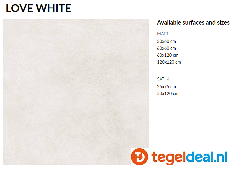 Supergres Colovers, Love WHITE, 50x120 cm, wandtegels