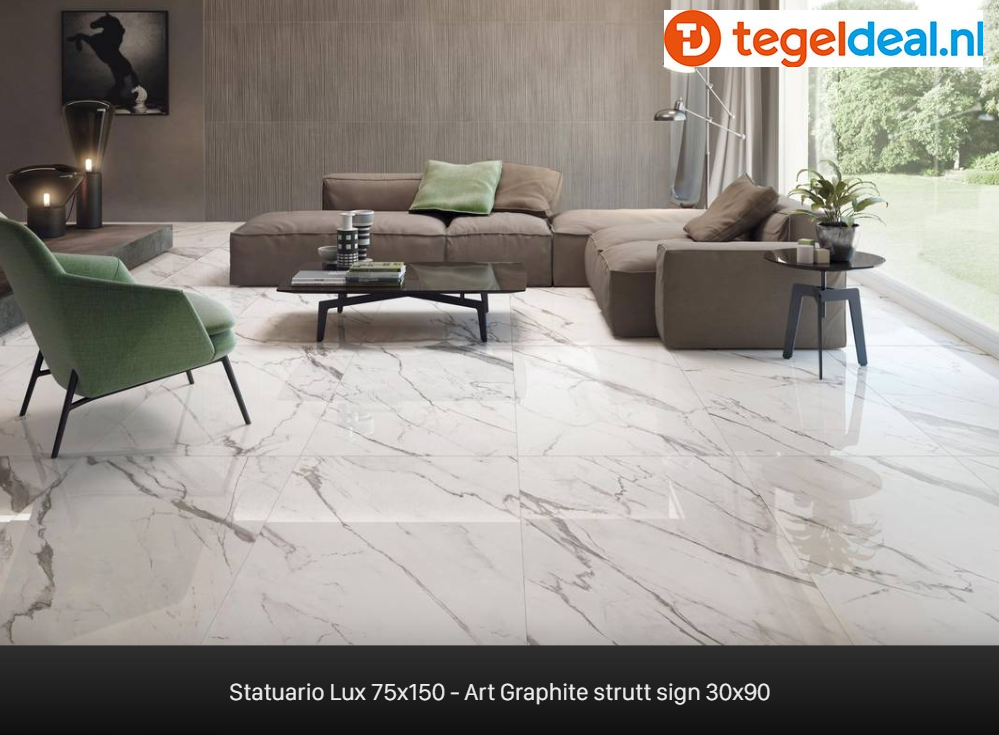 Supergres Purity of Marble, Statuario Lux, 60x120 cm, marmerlook tegels