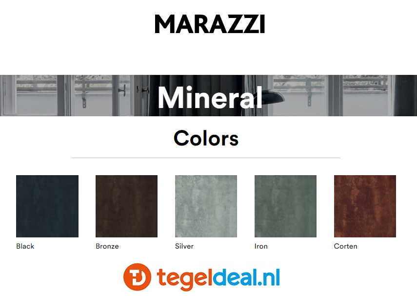 Marazzi Mineral, metaallook tegels - 5 kleuren - 4 formaten
