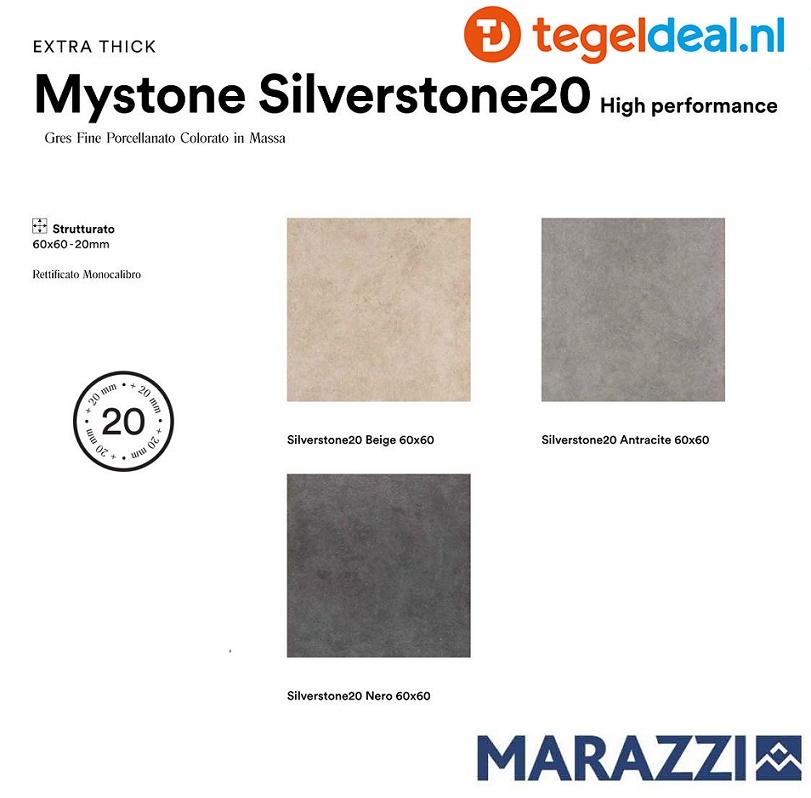 Marazzi, Mystone Silverstone, zandsteenlook tegels - 4 kleuren - 5 formaten