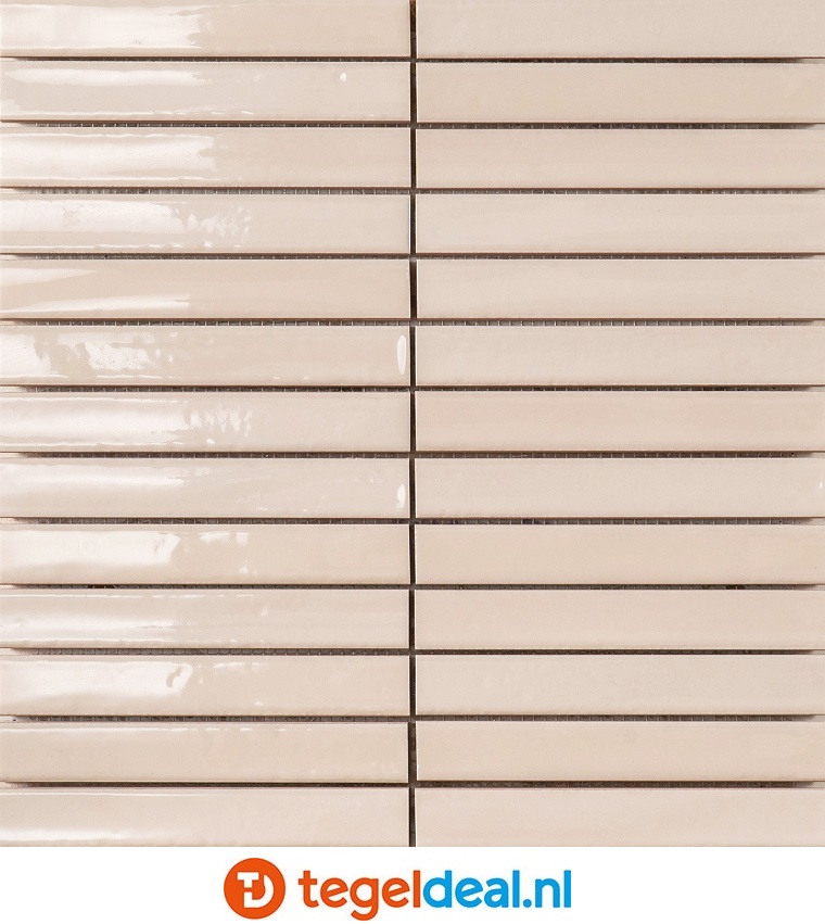 Short Stick Gloss Ivory, 2x15 cm, handvorm mozaïek wandtegels