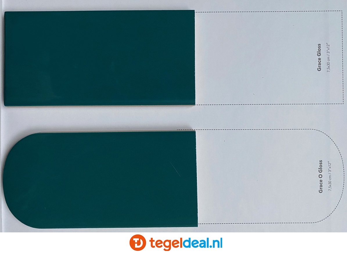 WOW Design, Grace TEAL GLOSS, 7,5x30 cm Oval, wandtegels 